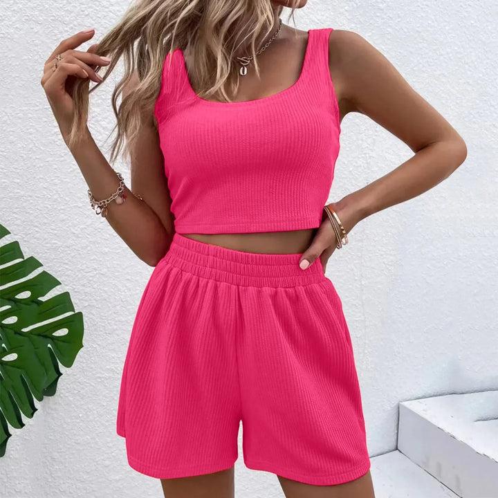 Trendy Two-Piece Summer Set for Women with Shorts & Croptop – Livia-Pink-S-Nora Luxe
