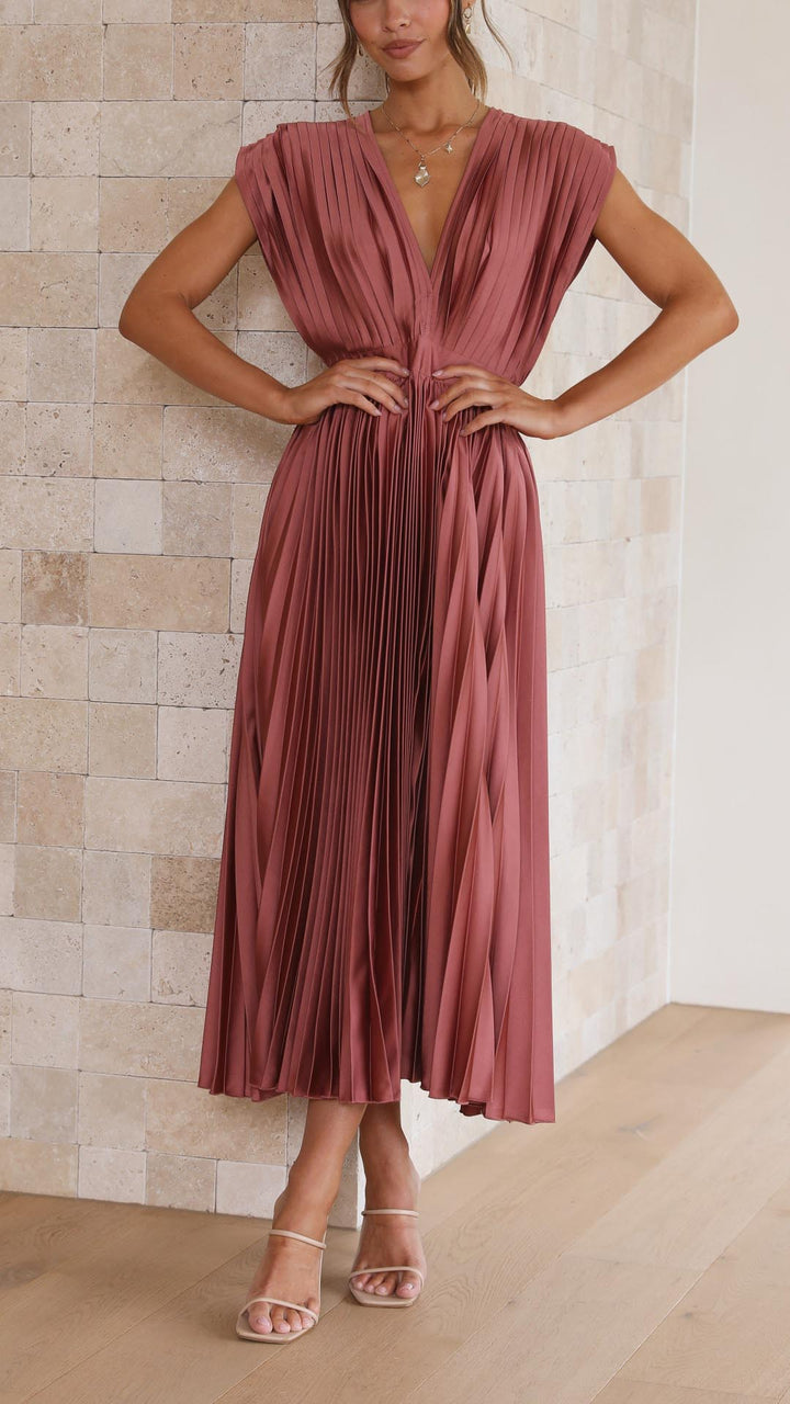 Trendy V-Neck Dress with Tie Closure - Isabella-Light red-S-Nora Luxe
