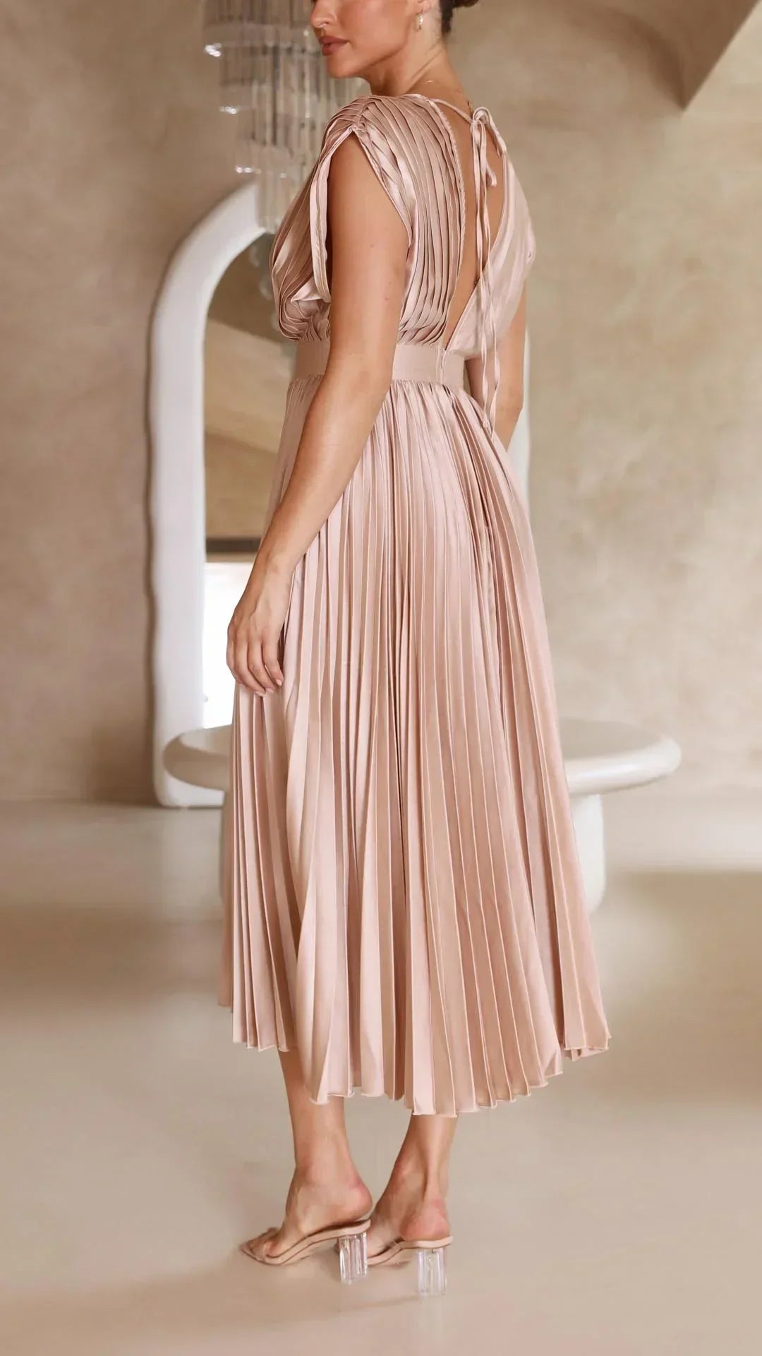 Trendy V-Neck Dress with Tie Closure - Isabella-Olive-S-Nora Luxe