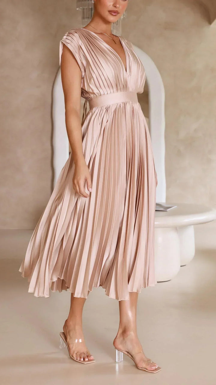 Trendy V-Neck Dress with Tie Closure - Isabella-Olive-S-Nora Luxe