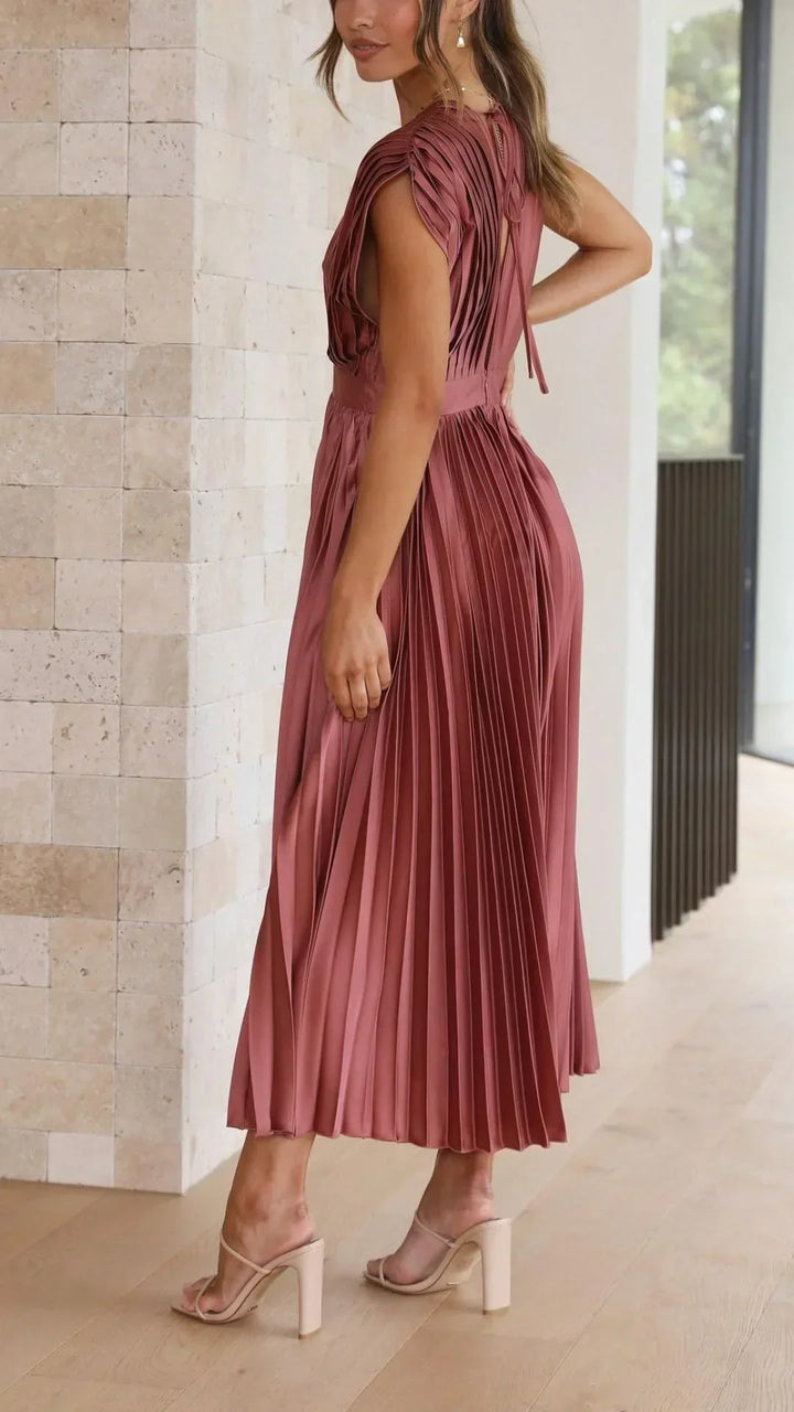 Trendy V-Neck Dress with Tie Closure - Isabella-Olive-S-Nora Luxe