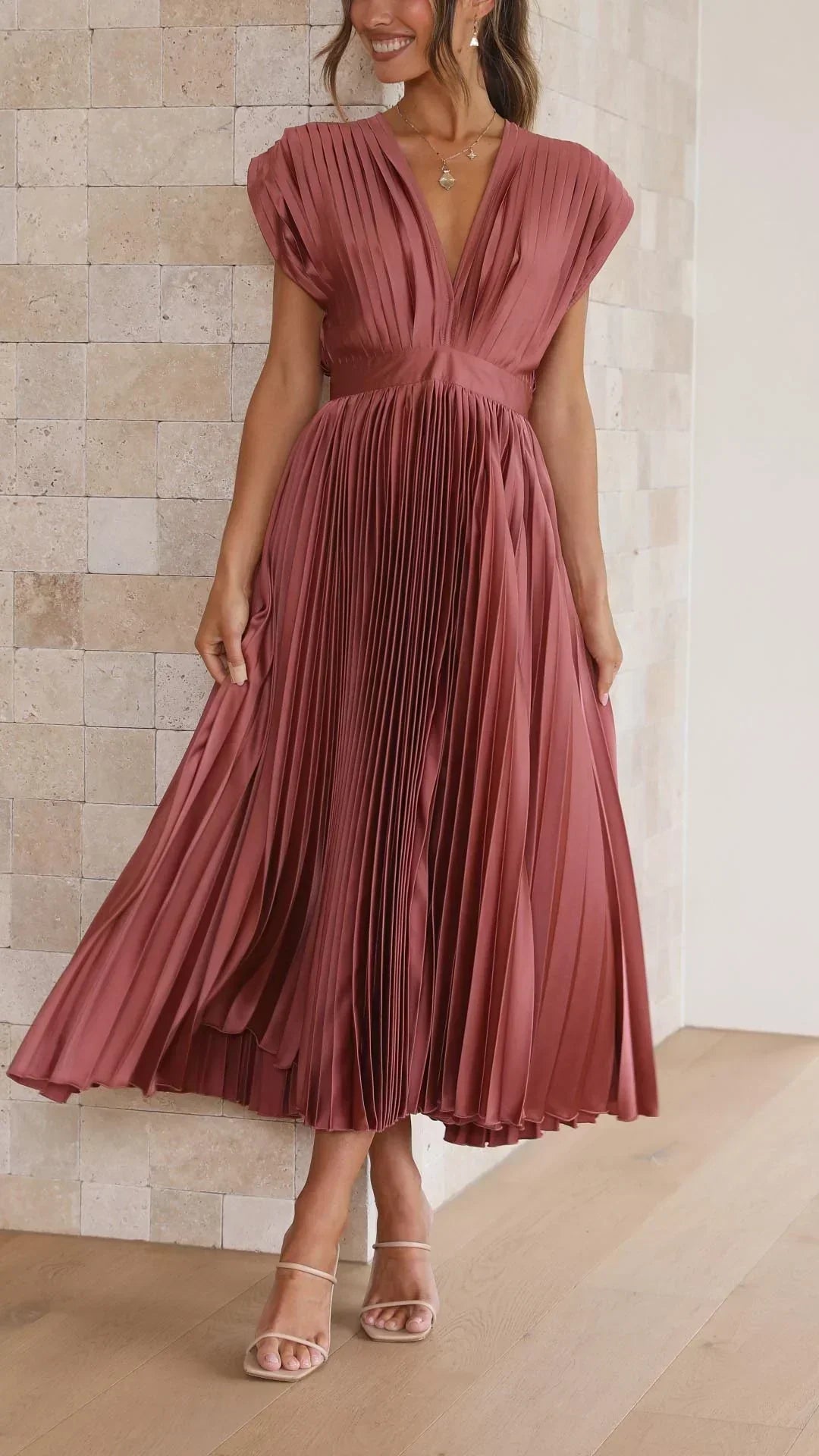 Trendy V-Neck Dress with Tie Closure - Isabella-Olive-S-Nora Luxe
