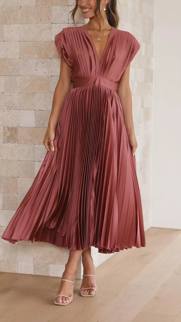 Trendy V-Neck Dress with Tie Closure - Isabella-Olive-S-Nora Luxe