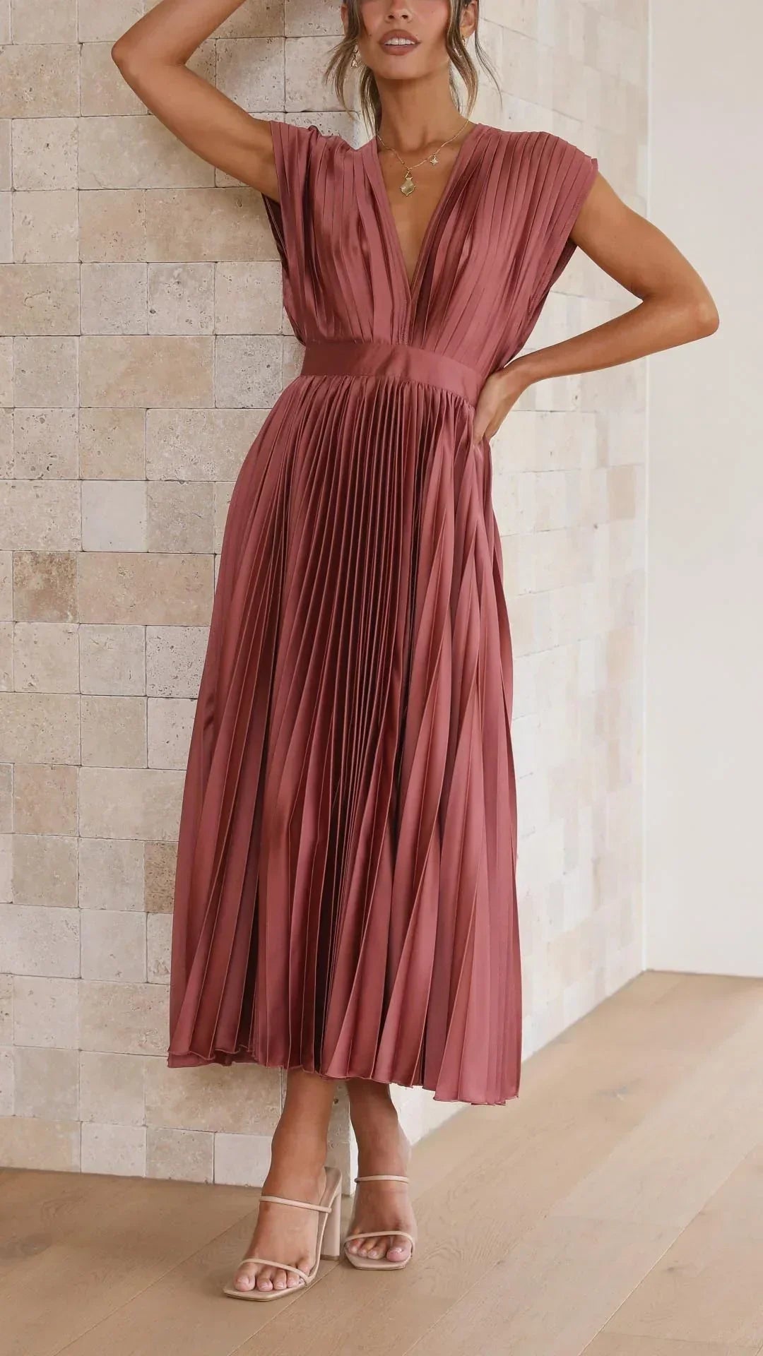 Trendy V-Neck Dress with Tie Closure - Isabella-Olive-S-Nora Luxe