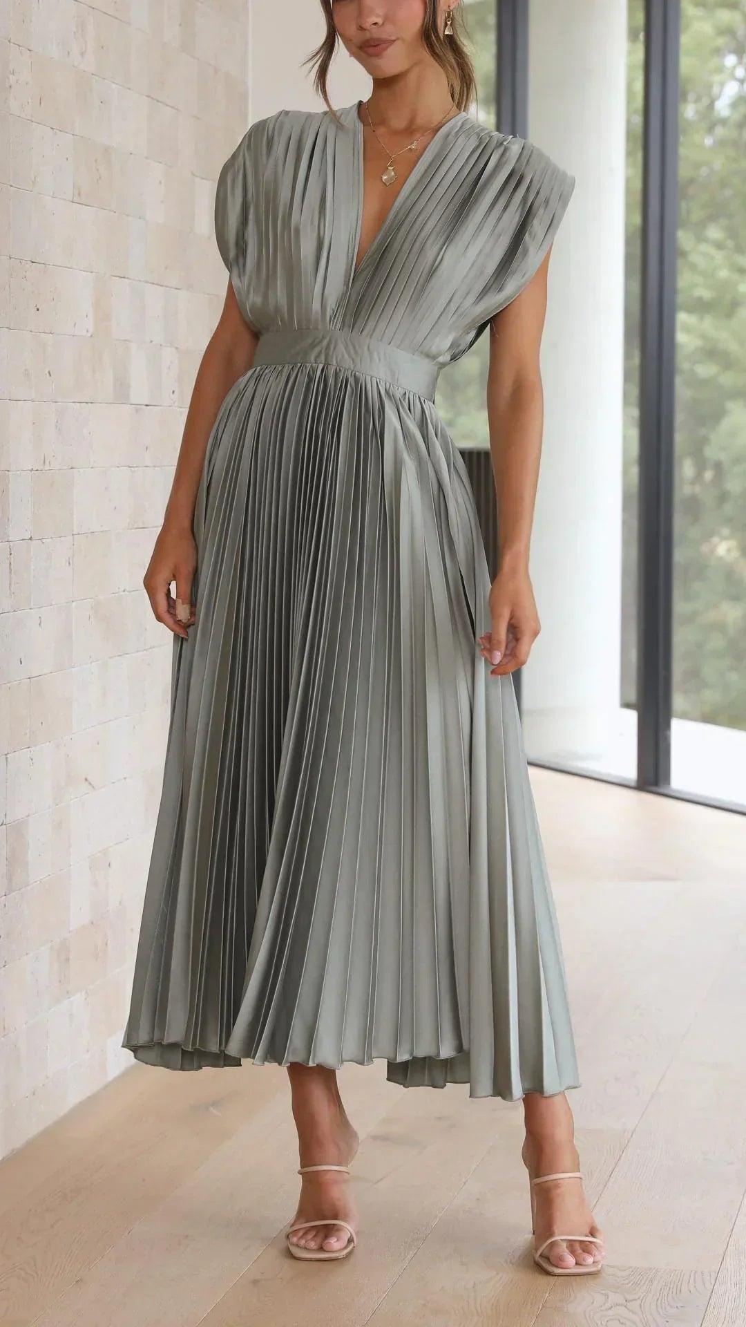 Trendy V-Neck Dress with Tie Closure - Isabella-Olive-S-Nora Luxe