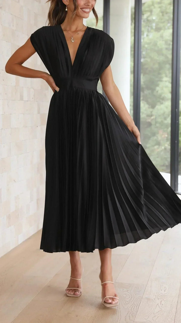 Trendy V-Neck Dress with Tie Closure - Isabella-Olive-S-Nora Luxe