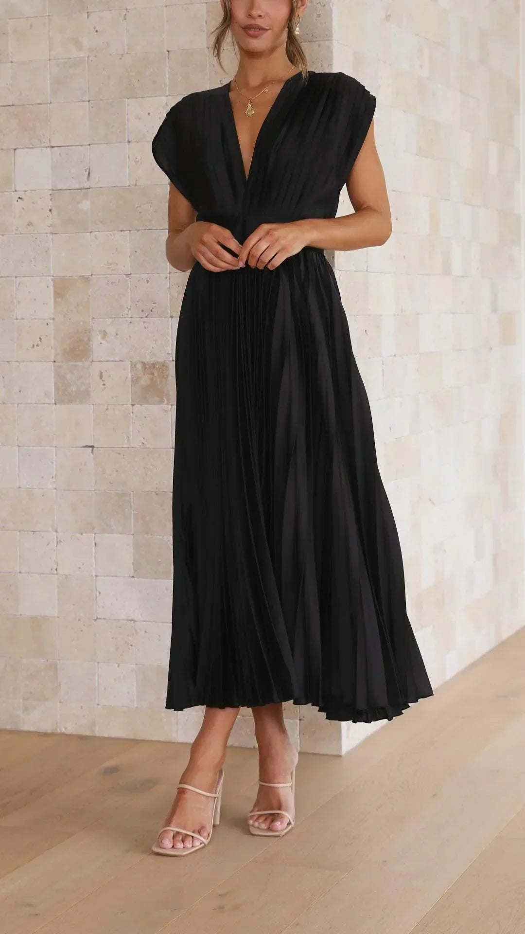 Trendy V-Neck Dress with Tie Closure - Isabella-Olive-S-Nora Luxe