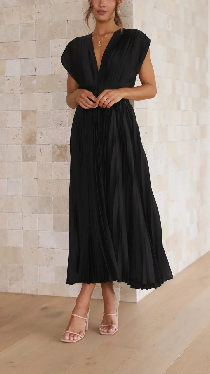Trendy V-Neck Dress with Tie Closure - Isabella-Olive-S-Nora Luxe
