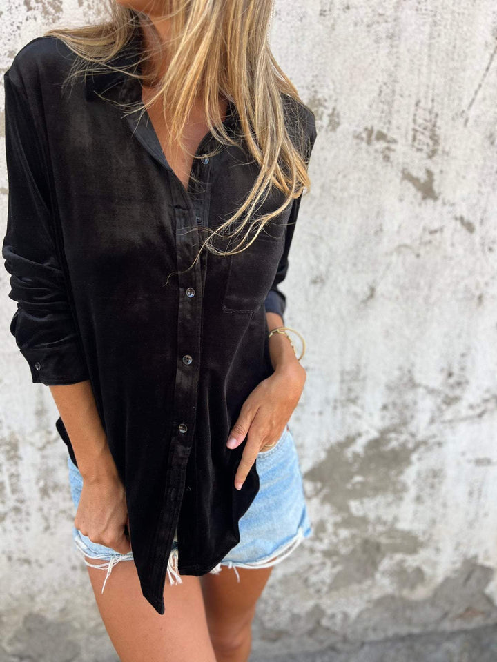 Trendy Velvet Blouse with Long Sleeves - Clara-Black-S-Nora Luxe