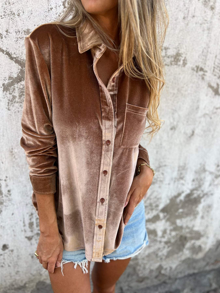 Trendy Velvet Blouse with Long Sleeves - Clara-Brown-S-Nora Luxe