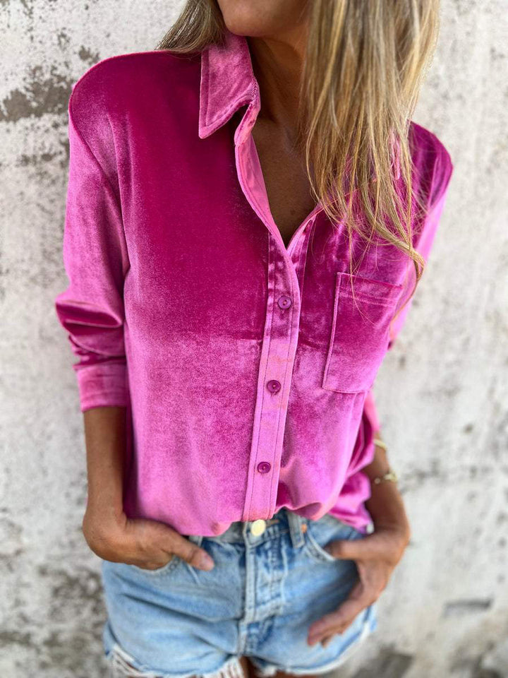 Trendy Velvet Blouse with Long Sleeves - Clara-Fuchsia-S-Nora Luxe