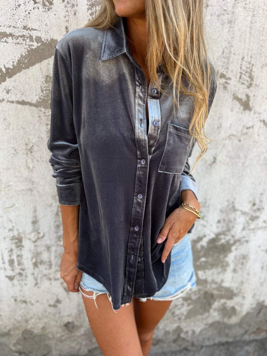 Trendy Velvet Blouse with Long Sleeves - Clara-Mist Blue-S-Nora Luxe