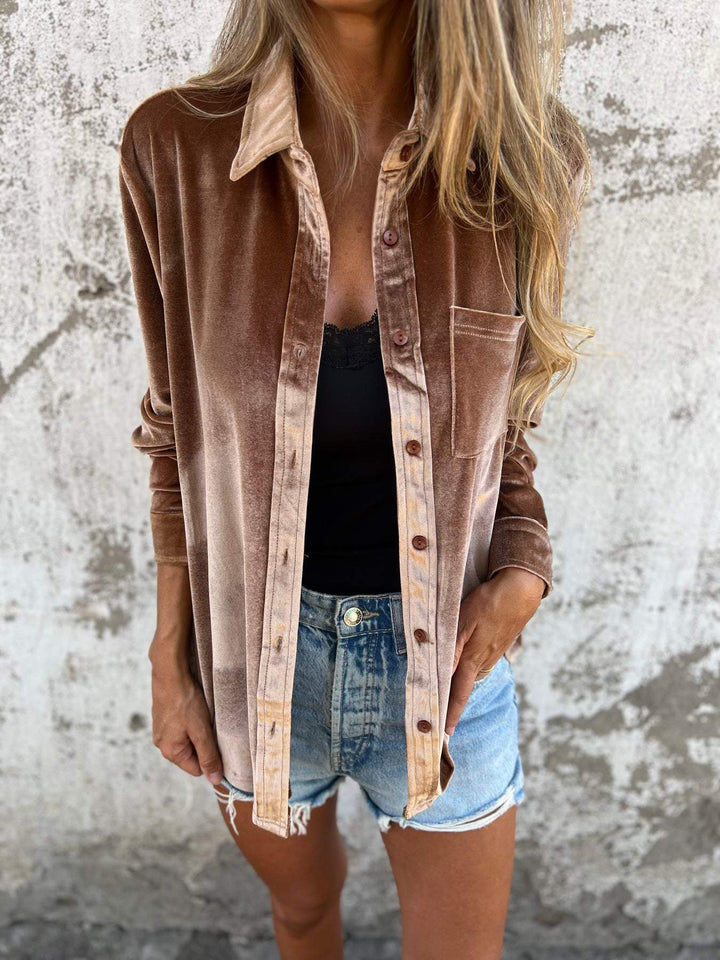 Trendy Velvet Blouse with Long Sleeves - Clara-Pink-S-Nora Luxe