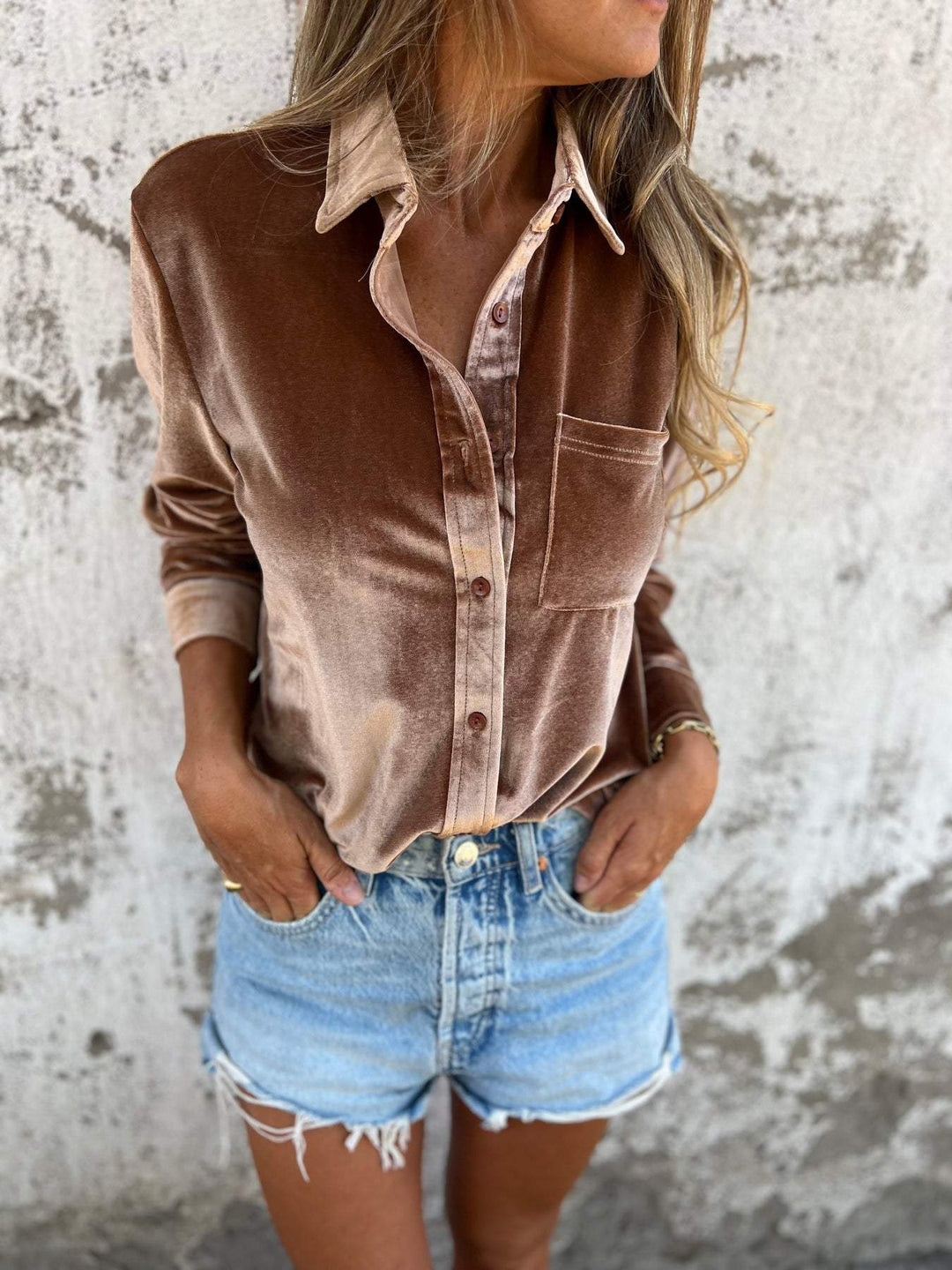 Trendy Velvet Blouse with Long Sleeves - Clara-Pink-S-Nora Luxe