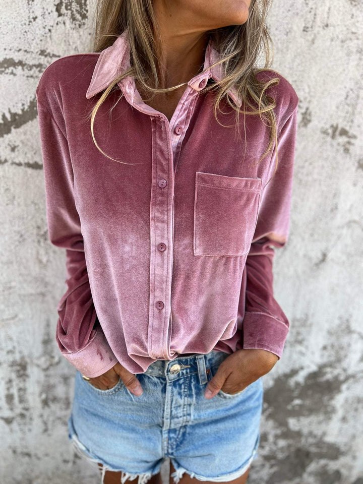 Trendy Velvet Blouse with Long Sleeves - Clara-Pink-S-Nora Luxe