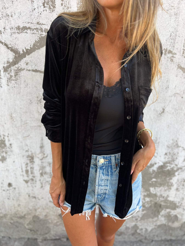 Trendy Velvet Blouse with Long Sleeves - Clara-Pink-S-Nora Luxe