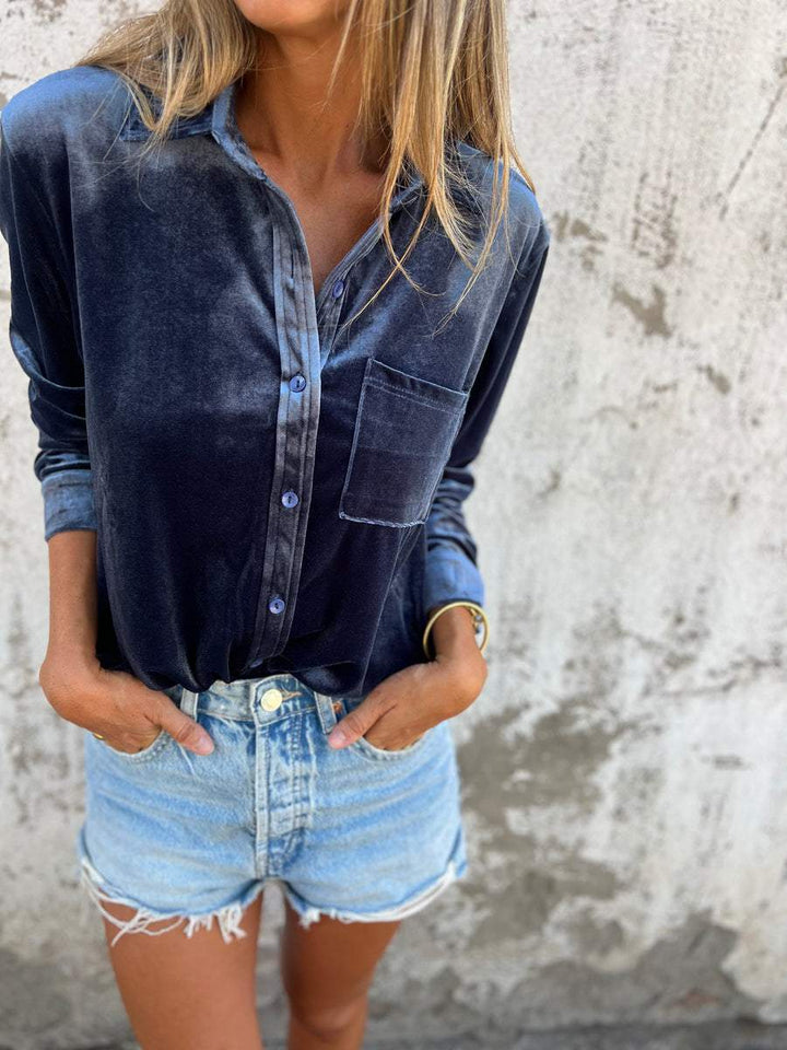 Trendy Velvet Blouse with Long Sleeves - Clara-Pink-S-Nora Luxe