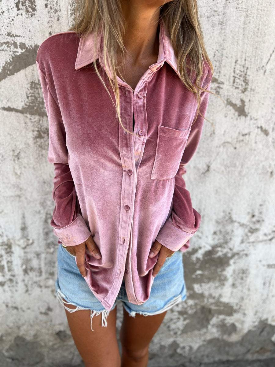 Trendy Velvet Blouse with Long Sleeves - Clara-Pink-S-Nora Luxe