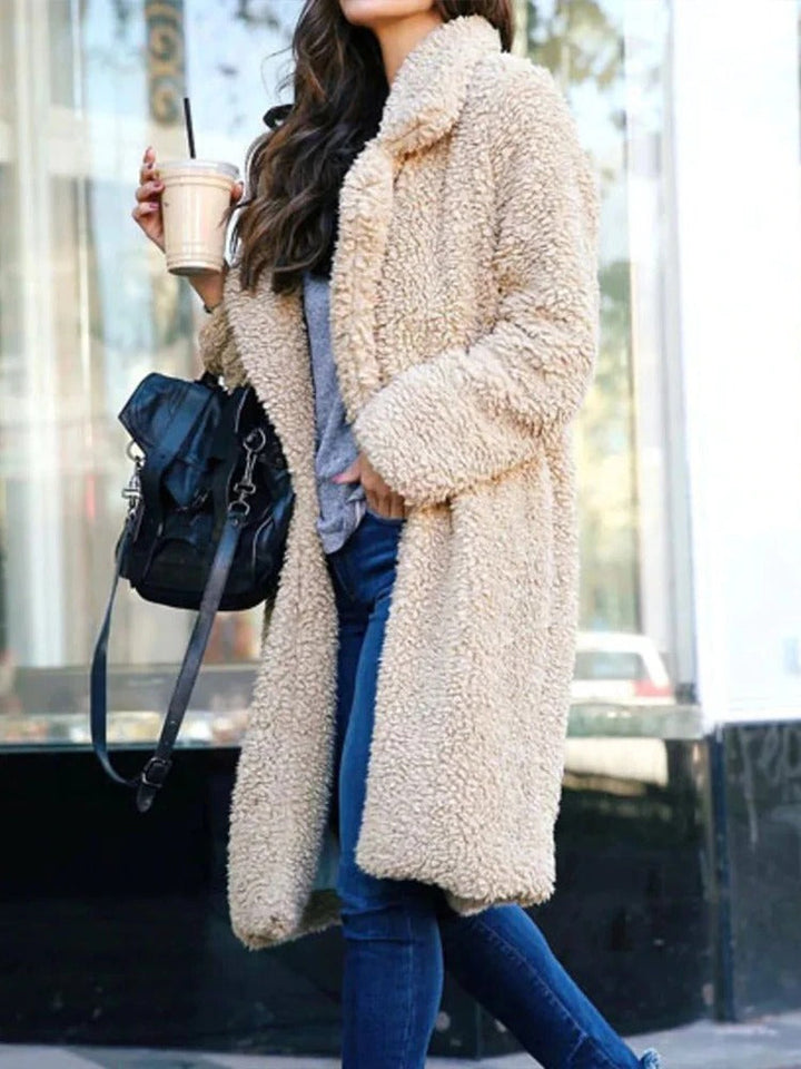 Trendy Warm Long Teddy Coat for Women - Isla-Apricot-S-Nora Luxe