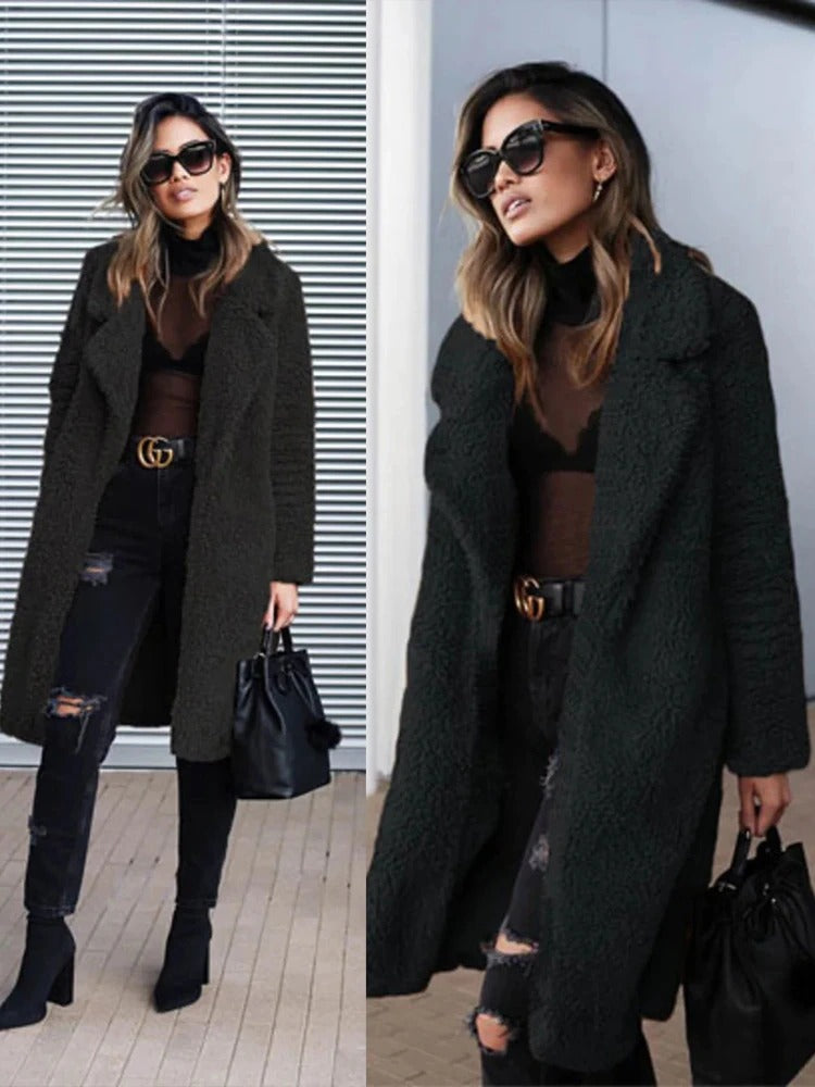Trendy Warm Long Teddy Coat for Women - Isla-Apricot-S-Nora Luxe