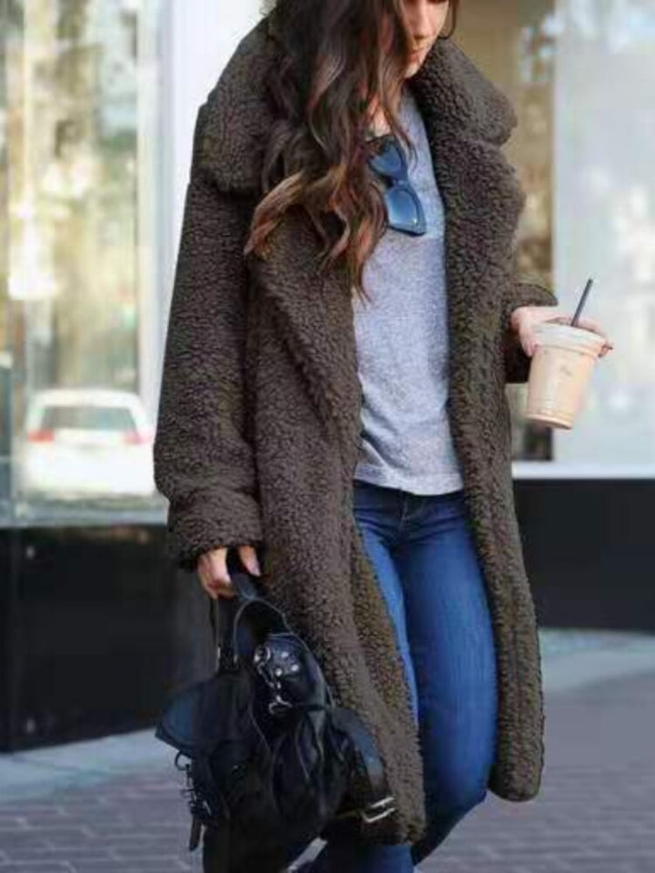 Trendy Warm Long Teddy Coat for Women - Isla-Apricot-S-Nora Luxe