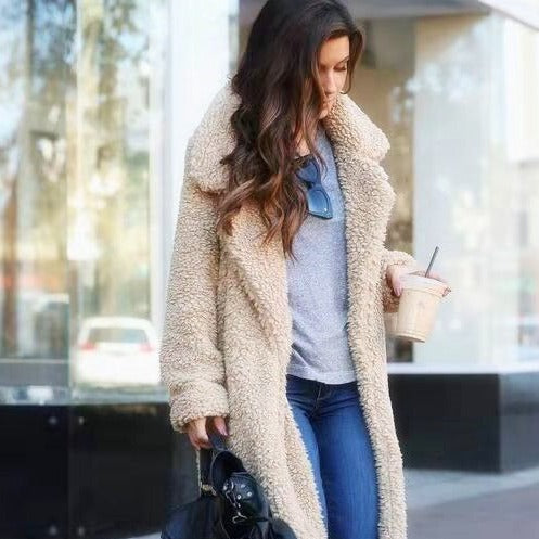 Trendy Warm Long Teddy Coat for Women - Isla-Apricot-S-Nora Luxe