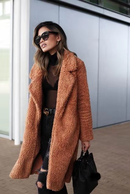 Trendy Warm Long Teddy Coat for Women - Isla-Chocolate-S-Nora Luxe