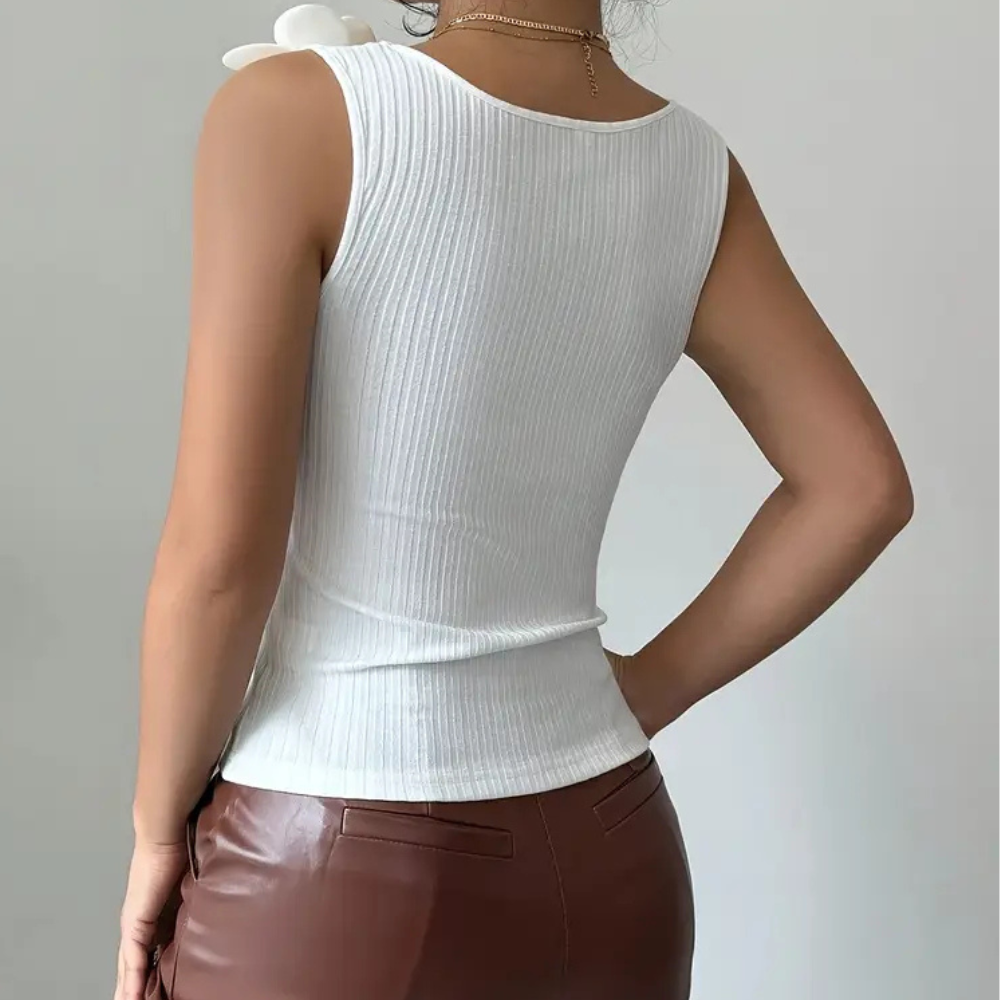 Trendy White Sleeveless Ladies' Top with Floral Details - Elara-XS-Nora Luxe