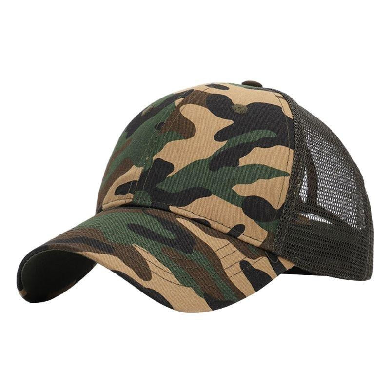 Trendy women's baseball cap with ponytail hole & Velcro closure – Leona (1+1 FREE)-Camouflage-Nora Luxe