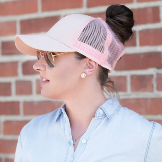 Trendy women's baseball cap with ponytail hole & Velcro closure – Leona (1+1 FREE)-Pink-Nora Luxe
