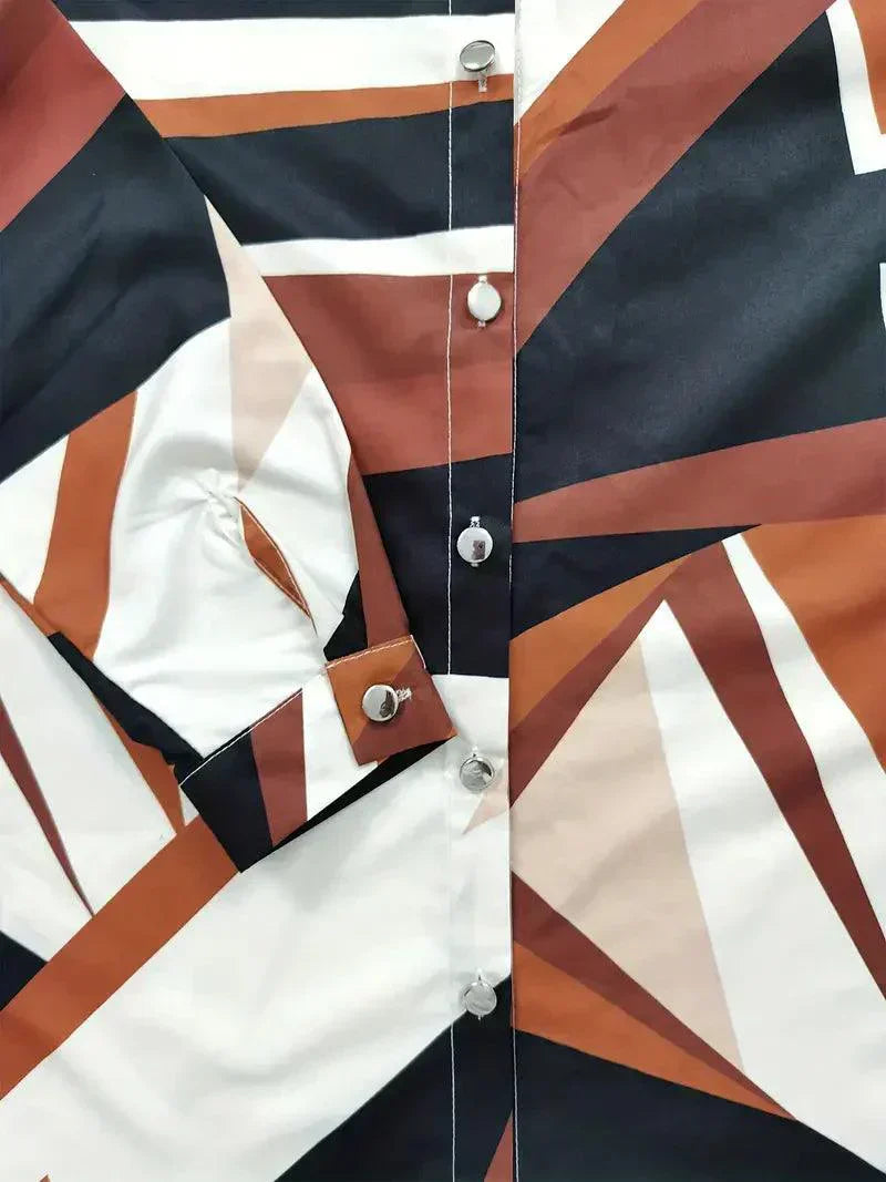 Trendy women's blouse with abstract pattern and button placket – Marlene-White-XS-Nora Luxe