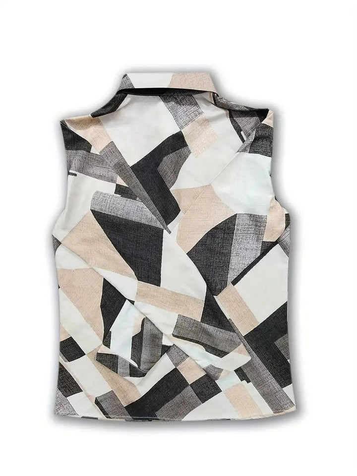 Trendy women's blouse with abstract pattern and button placket – Marlene-White-XS-Nora Luxe