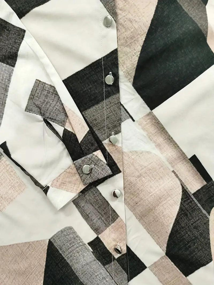 Trendy women's blouse with abstract pattern and button placket – Marlene-White-XS-Nora Luxe