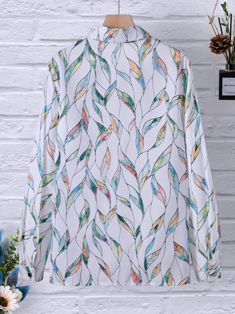 Trendy women's blouse with abstract pattern and button placket – Marlene-White-XS-Nora Luxe