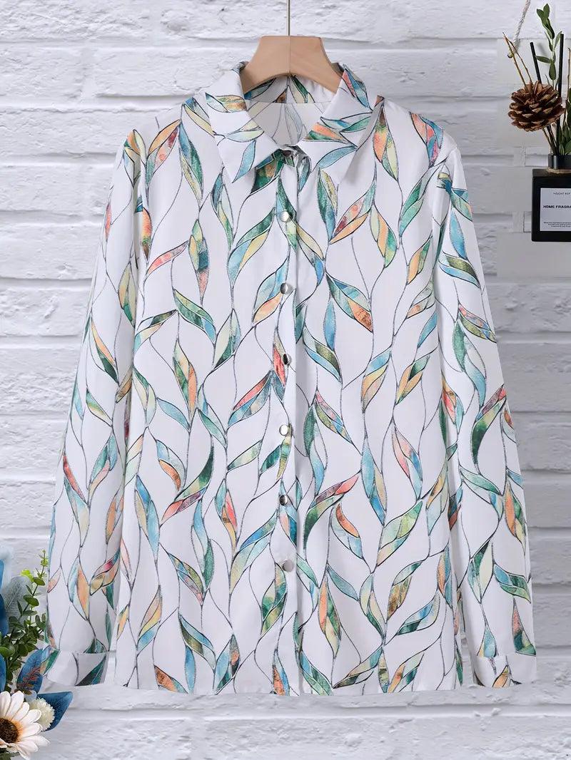 Trendy women's blouse with abstract pattern and button placket – Marlene-White-XS-Nora Luxe