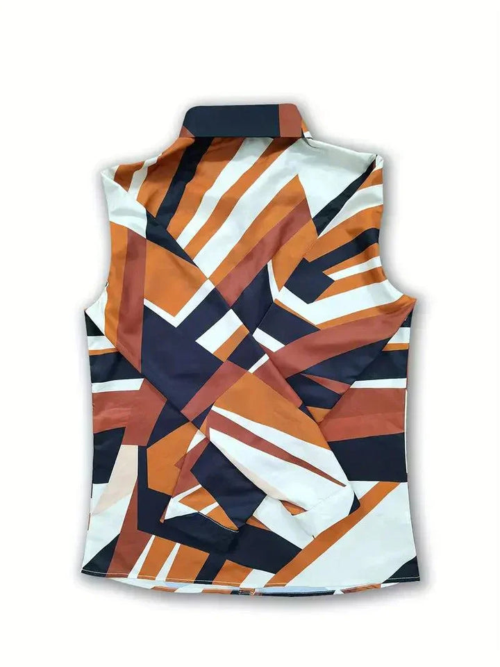 Trendy women's blouse with abstract pattern and button placket – Marlene-White-XS-Nora Luxe