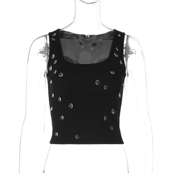 Trendy women's crop top with embellishment and figure-hugging cut – Liora-Black-S-Nora Luxe