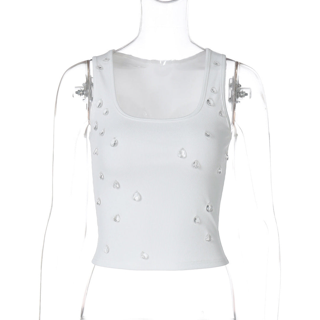 Trendy women's crop top with embellishment and figure-hugging cut – Liora-White-S-Nora Luxe