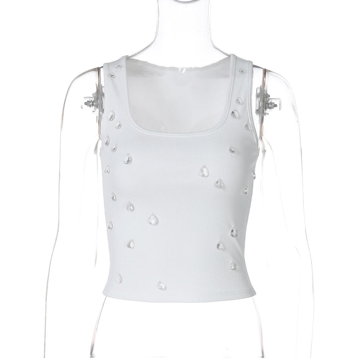 Trendy women's crop top with embellishment and figure-hugging cut – Liora-White-S-Nora Luxe