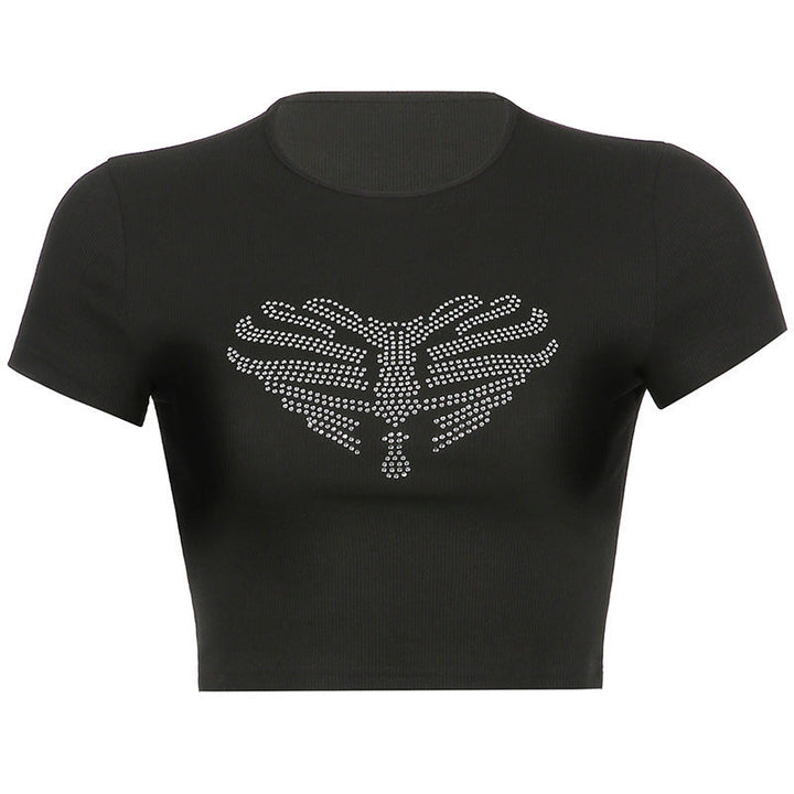 Trendy women's crop top with rhinestone skeleton pattern – Yara-S-Nora Luxe
