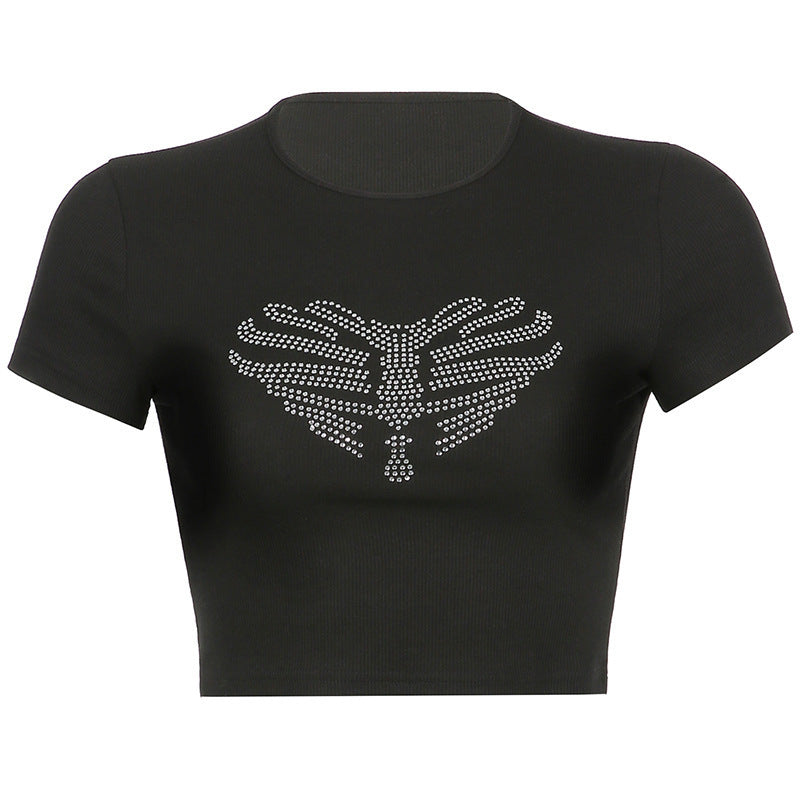 Trendy women's crop top with rhinestone skeleton pattern – Yara-S-Nora Luxe