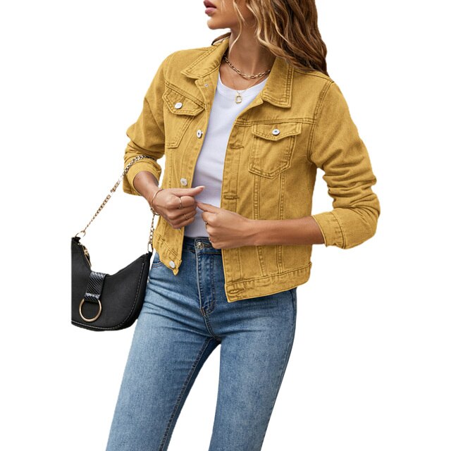 Trendy Women's Denim Jacket with Comfortable Fit – Malina-Yellow-S-Nora Luxe