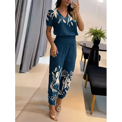 Trendy women's jumpsuit with short sleeves & wide legs – Alina-Dark blue-S-Nora Luxe