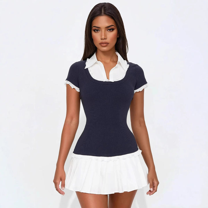 Trendy women's mini dress with ruffles & fitted silhouette – Nia-S-Nora Luxe