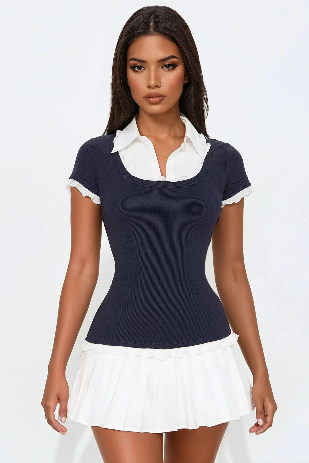 Trendy women's mini dress with ruffles & fitted silhouette – Nia-S-Nora Luxe