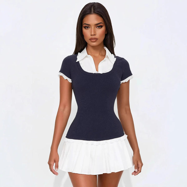 Trendy women's mini dress with ruffles & fitted silhouette – Nia-S-Nora Luxe