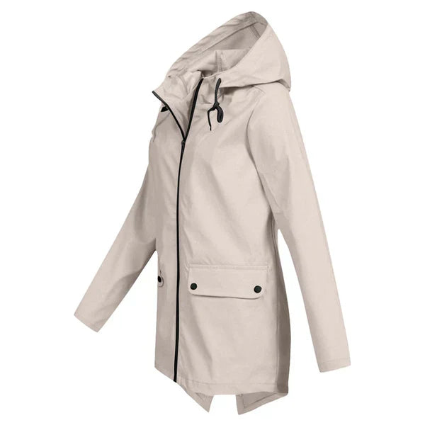 Trendy Women's Rain Jacket with Hood - Liora-Beige-S-The Livary
