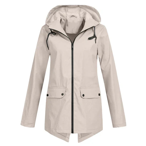 Trendy Women's Rain Jacket with Hood - Liora-Beige-S-The Livary