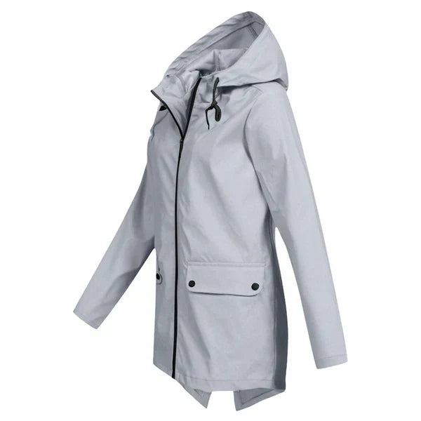 Trendy Women's Rain Jacket with Hood - Liora-Beige-S-The Livary