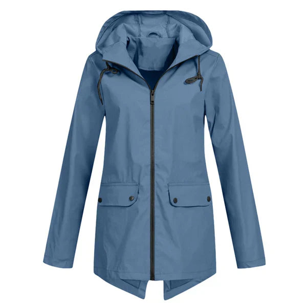 Trendy Women's Rain Jacket with Hood - Liora-Blue-S-The Livary
